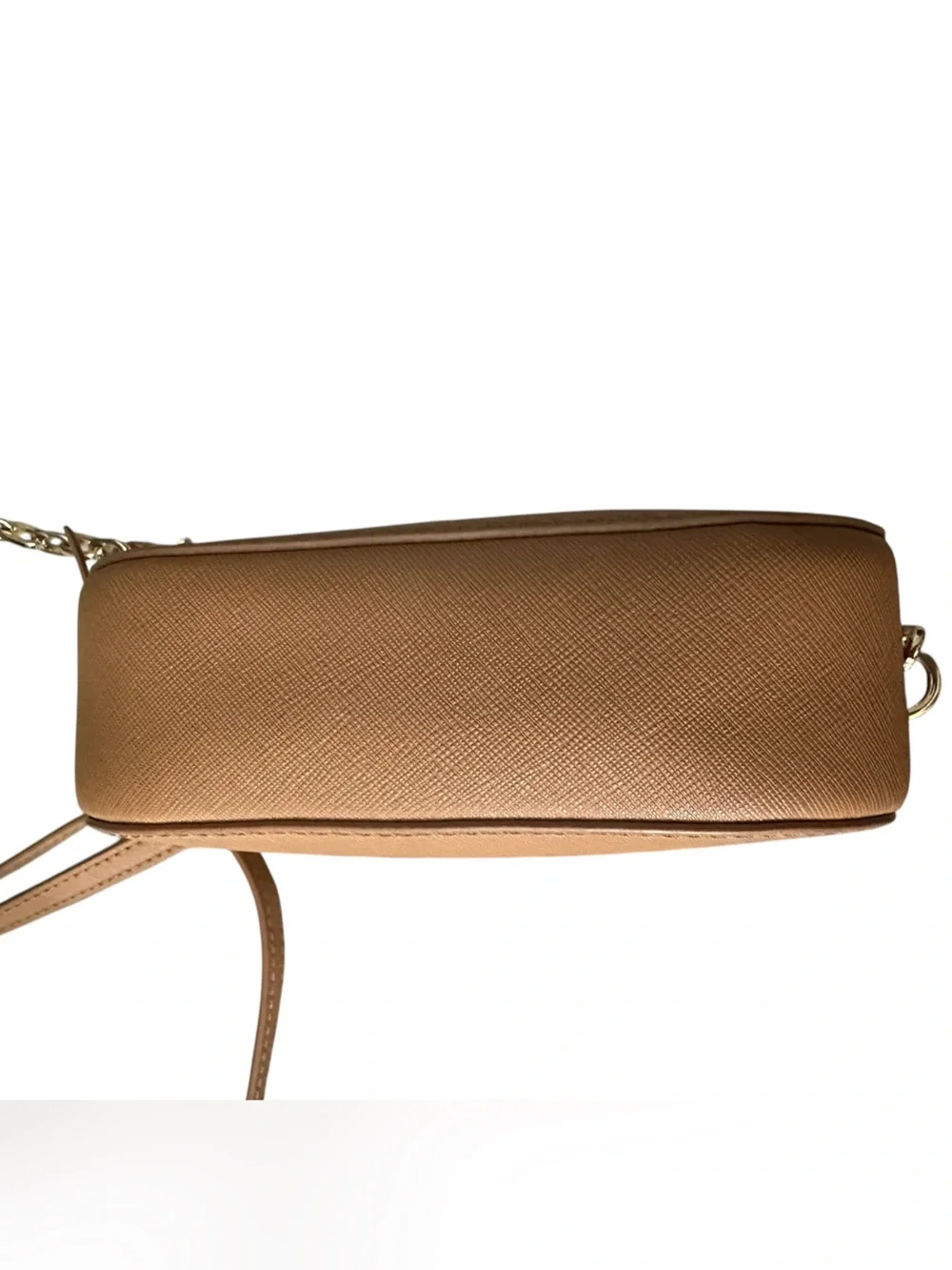 Tory Burch Tan Leather Crossbody Camera Bag with Gold Chain